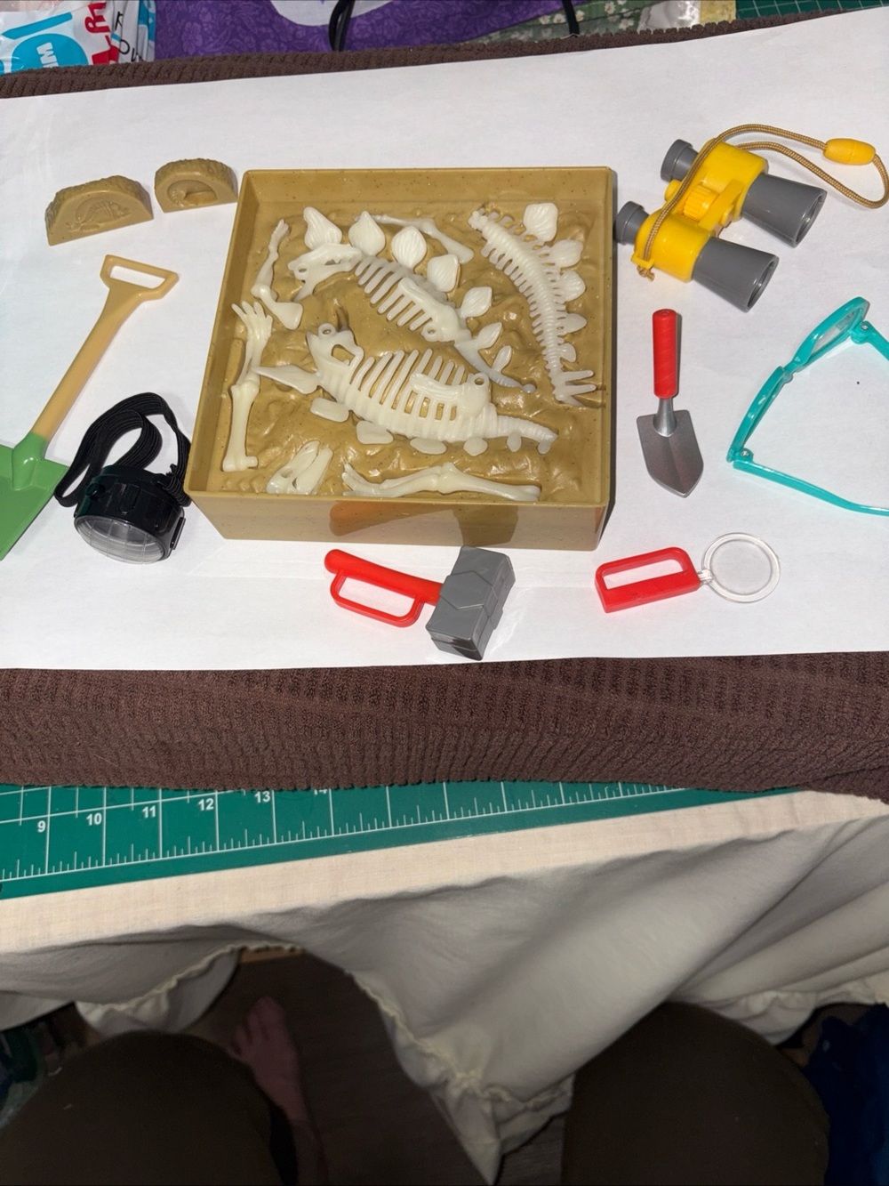 Kids Dino Excavation Playset with Yellow Binoculars and Green Shovel
